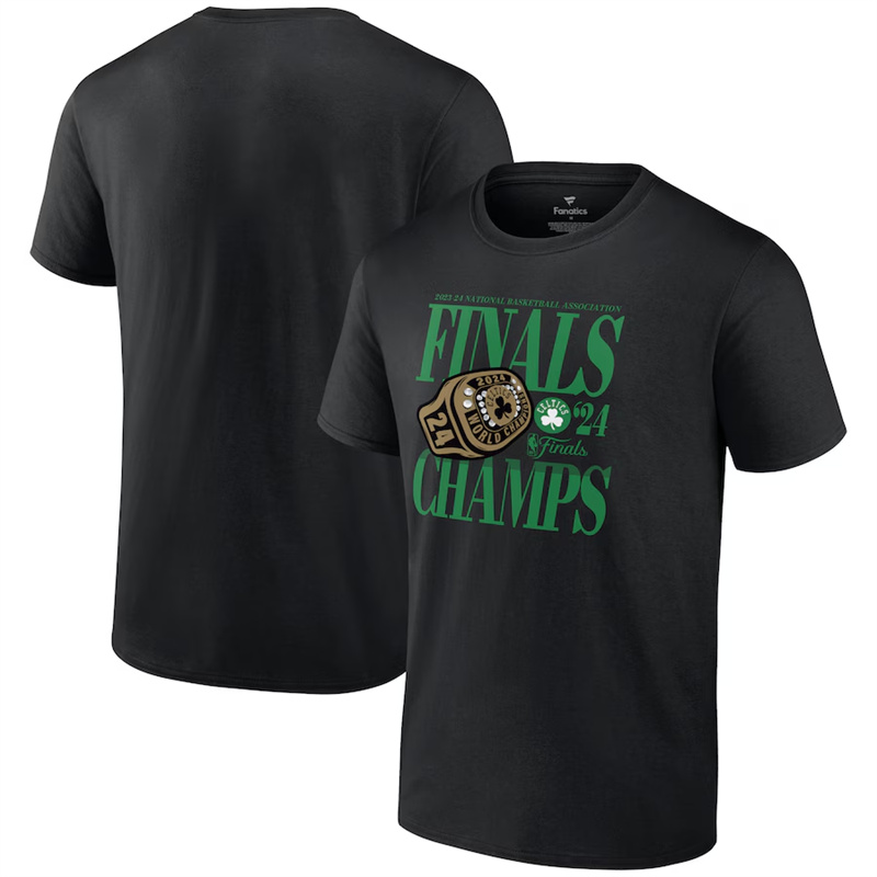 Men's Boston Celtics Black 2024 Finals Champions Ball Screen Ring T-Shirt